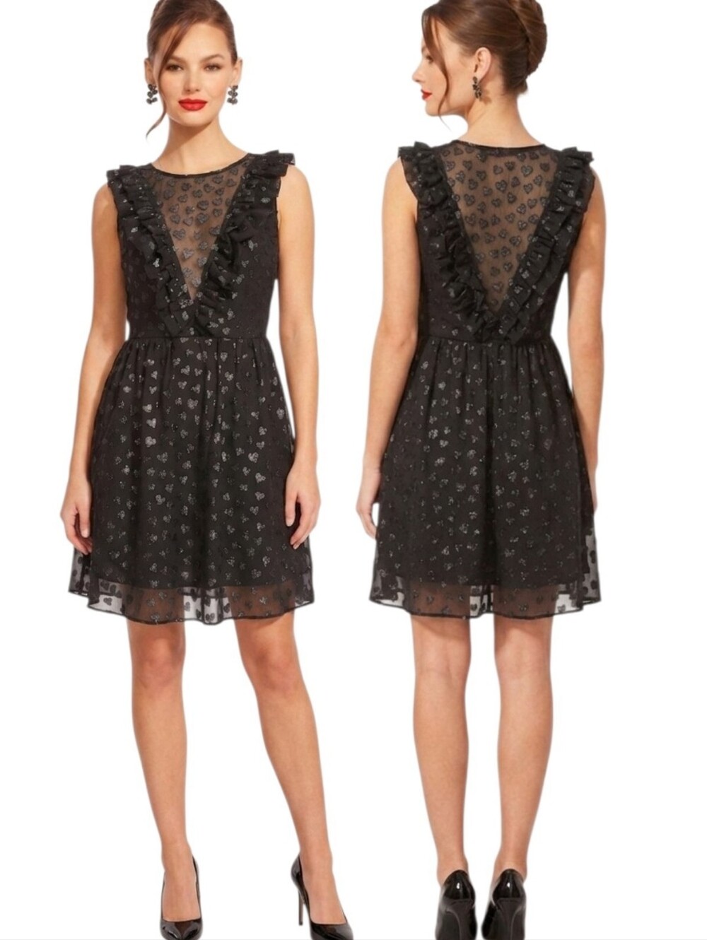 EVA FRANCO Foil Heart Ruffled Cocktail Dress - Size 12